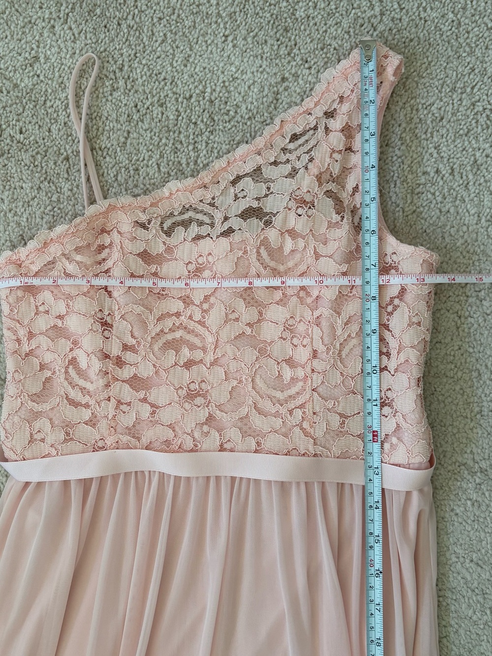 David's Bridal - Girl’s Pale Blush Lace One-Shoulder Maxi Dress - Picture 5 of 7